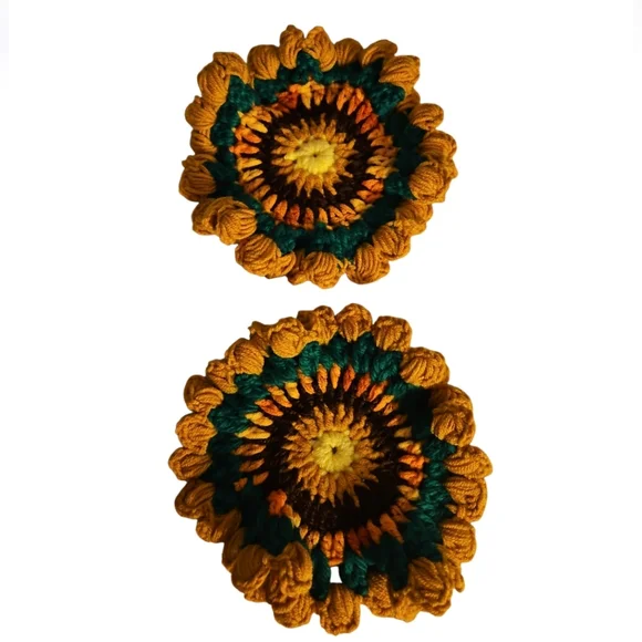 Hand Crafted 2pc Set Crochet Sunflower Coaster Home Decor Floral Retro Mug Rug - Picture 4 of 17